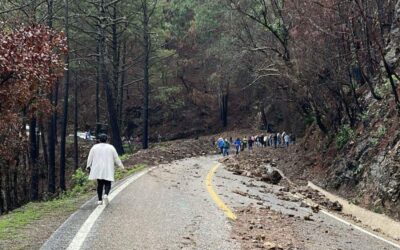 Cierran circulación en la Sierra de Juárez por deslizamiento de lodo y piedras