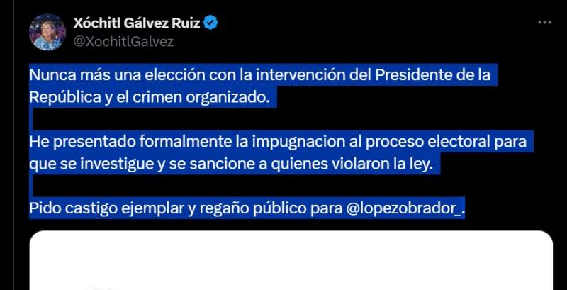 Presenta Xóchitl Gálvez impugnación al proceso electoral