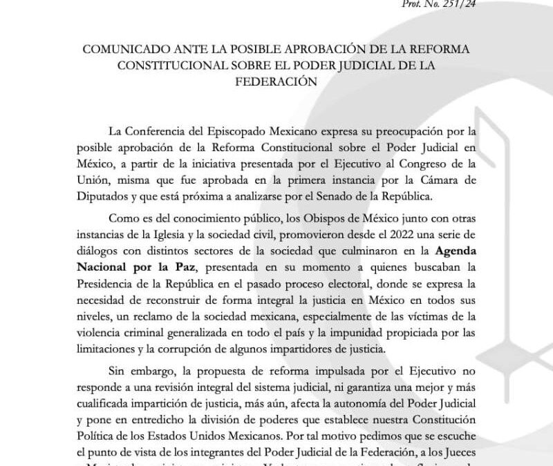 Pide la iglesia una justa revisión de la Reforma Judicial incluyendo la participación de la sociedad