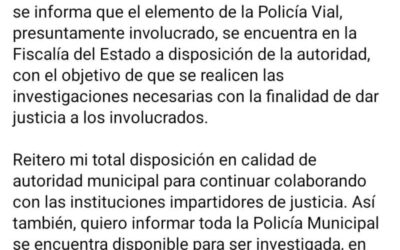 Reitera Edil de Santa Lucía disposición para esclarecer para investigar a policías municipales, elementos han sido destituidos