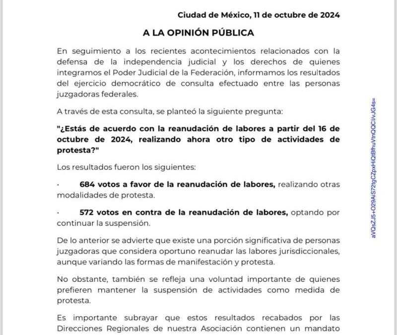 Trabajadores del poder judicial determinan reanudar labores