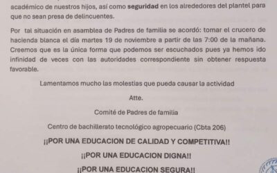 Advierte CBTA bloqueo en Hacienda Blanca este martes