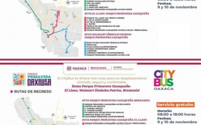 Ofrecerán rutas gratuitas del CityBus por inauguración del Parque Primavera Oaxaqueña