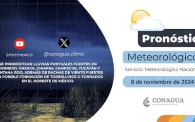 Se pronostican lluvias puntuales fuertes en Guerrero, Oaxaca, Chiapas, Campeche, Yucatán y Quintana Roo,