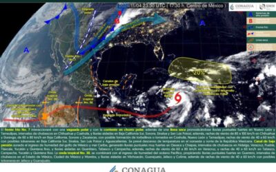 Se pronostican lluvias puntuales muy fuertes en Oaxaca y Chiapas, además de posible formación de torbellinos o tornados en Coahuila, Nuevo León y Tamaulipas