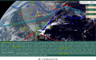 El frente frío No. 10 originará lluvias fuertes a puntuales torrenciales en el oriente, centro y sureste mexicano; además de la Península de Yucatán.