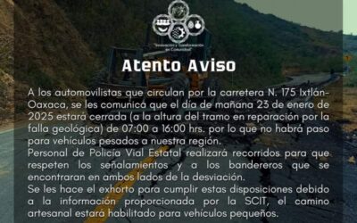 Cierran carretera Ixtlán Oaxaca, reparan tramo con falla geológica