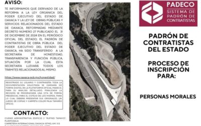 Invita Secretaría de Honestidad a contratistas a registrarse en la plataforma Padeco