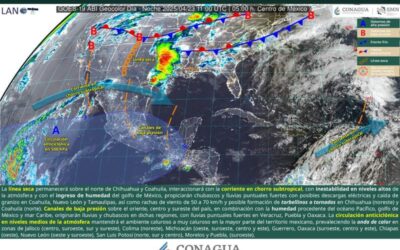 Se pronostican lluvias fuertes en el noreste, oriente y sureste de México con posible formación de torbellinos o tornados