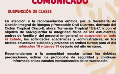 La Secretaría de Educación Guerrero (SEG) ordenó la suspensión de clases para el miércoles y jueves