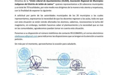 ULADI exige a la S-22 retornar a las aulas
