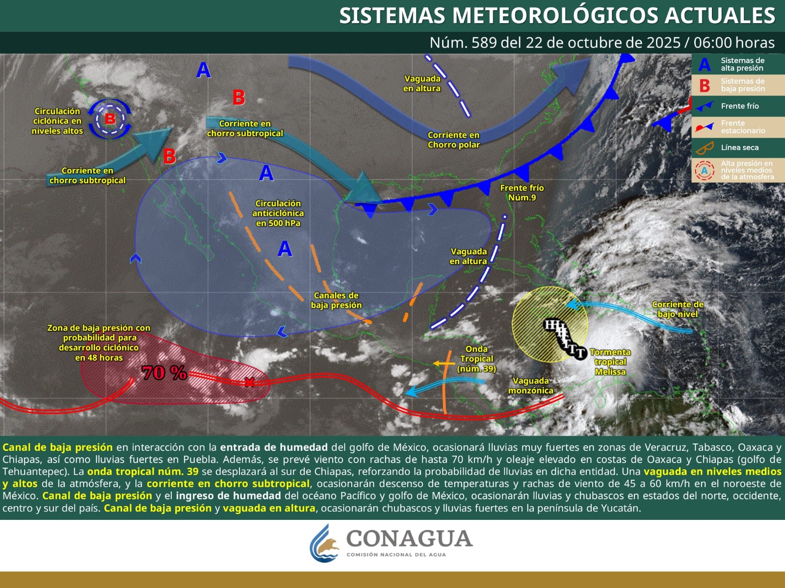 SE PREVÉN LLUVIAS MUY FUERTES EN ZONAS DE VERACRUZ, TABASCO, OAXACA Y CHIAPAS