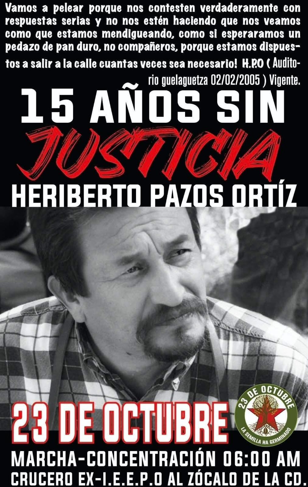Anuncia MULT marcha para este jueves, a 15 años del asesinato de Heriberto Pazos