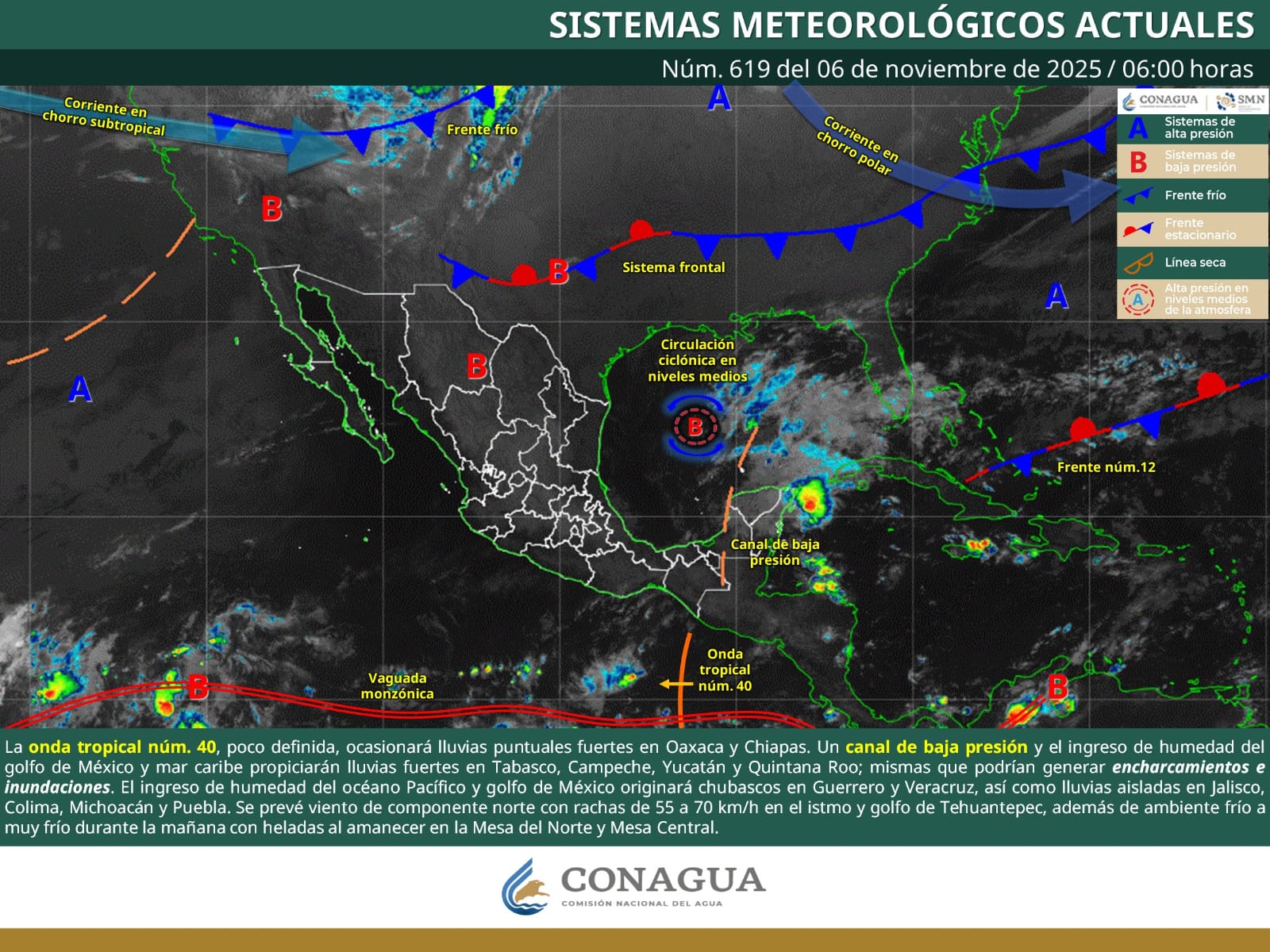 SE PRONOSTICAN LLUVIAS PUNTUALES FUERTES EN ZONAS DE OAXACA, CHIAPAS, TABASCO, CAMPECHE, YUCATÁN Y QUINTANA ROO