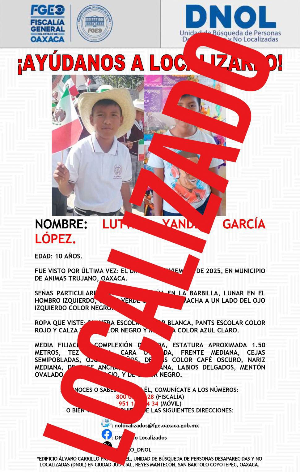 Localizan a menor desaparecido en Ánimas Trujano