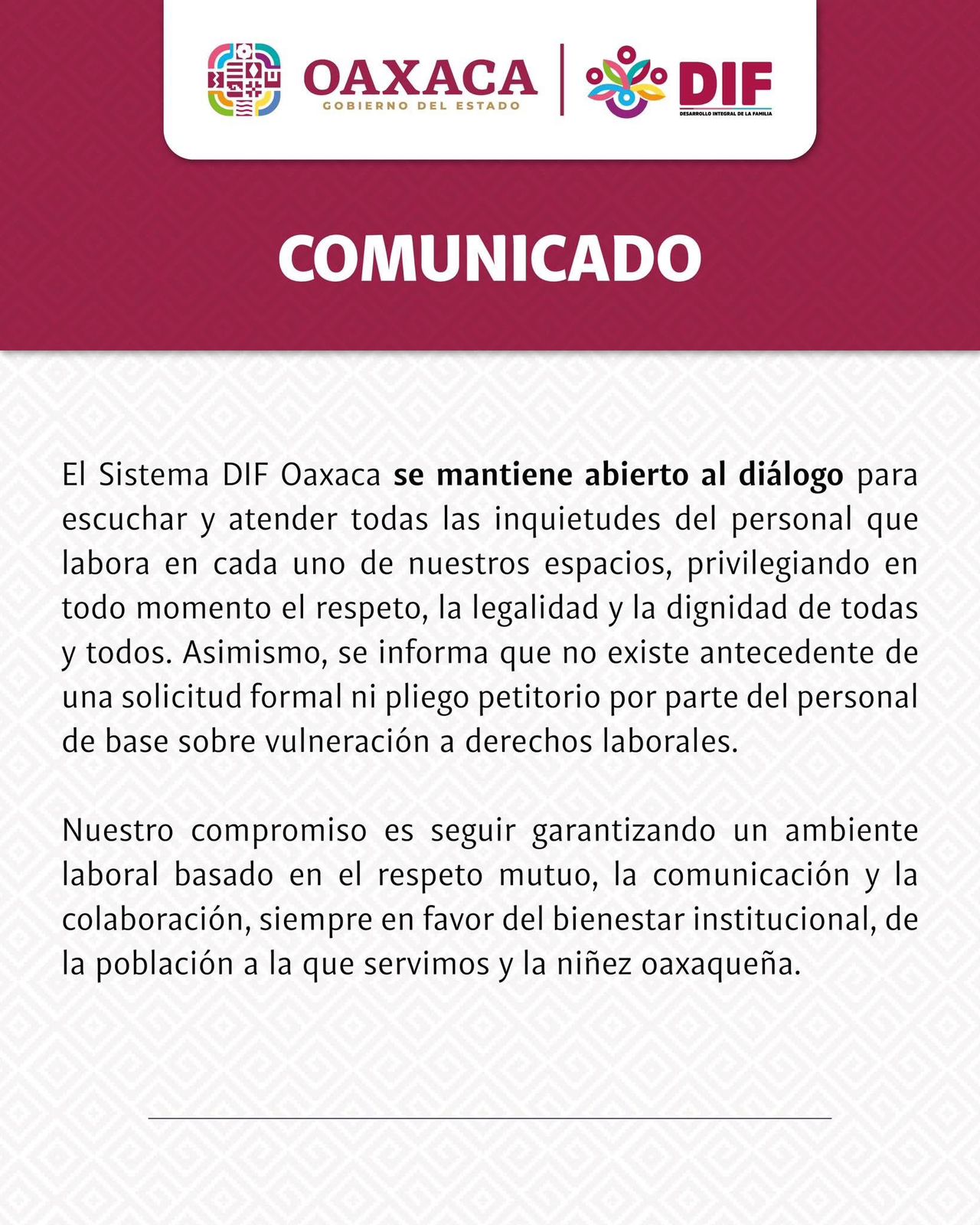 Mantiene DIF Oaxaca diálogo abierto para garantizar ambiente laboral de respeto