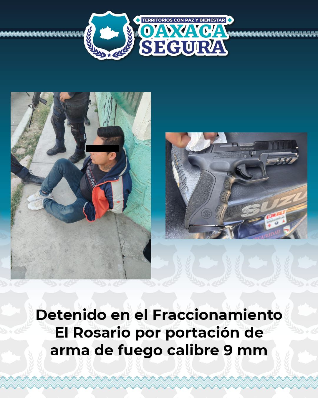 Detiene Policía Estatal a masculino por portación ilegal de arma de fuego en Fraccionamiento El Rosario