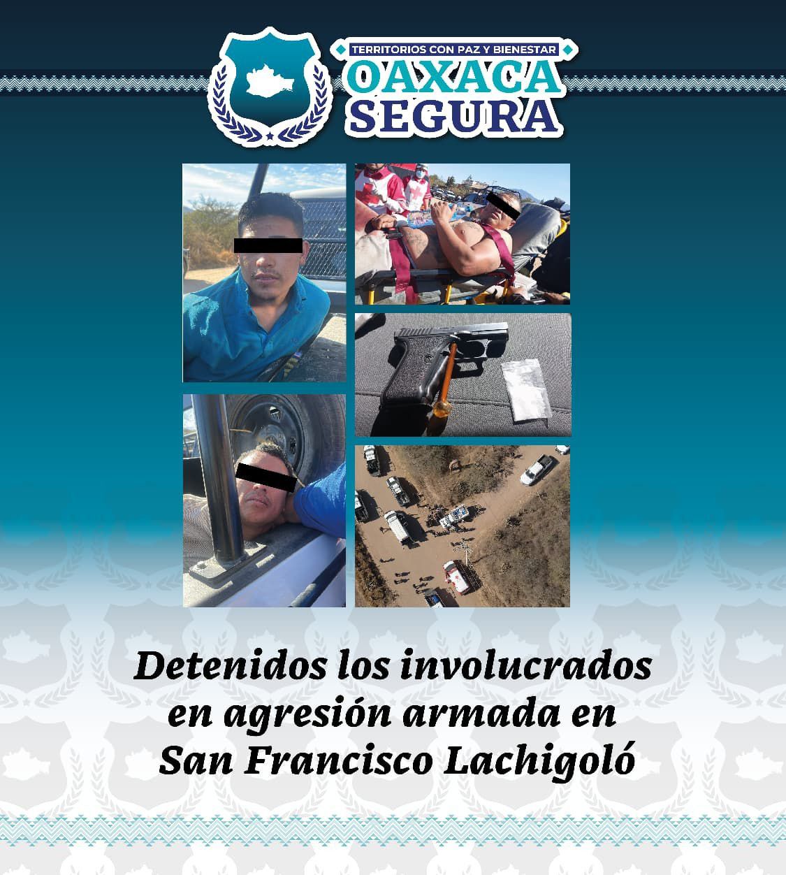 Detienen C5i Oaxaca y Policía Estatal a dos masculinos presuntamente relacionados con una agresión armada en San Francisco Lachigoló