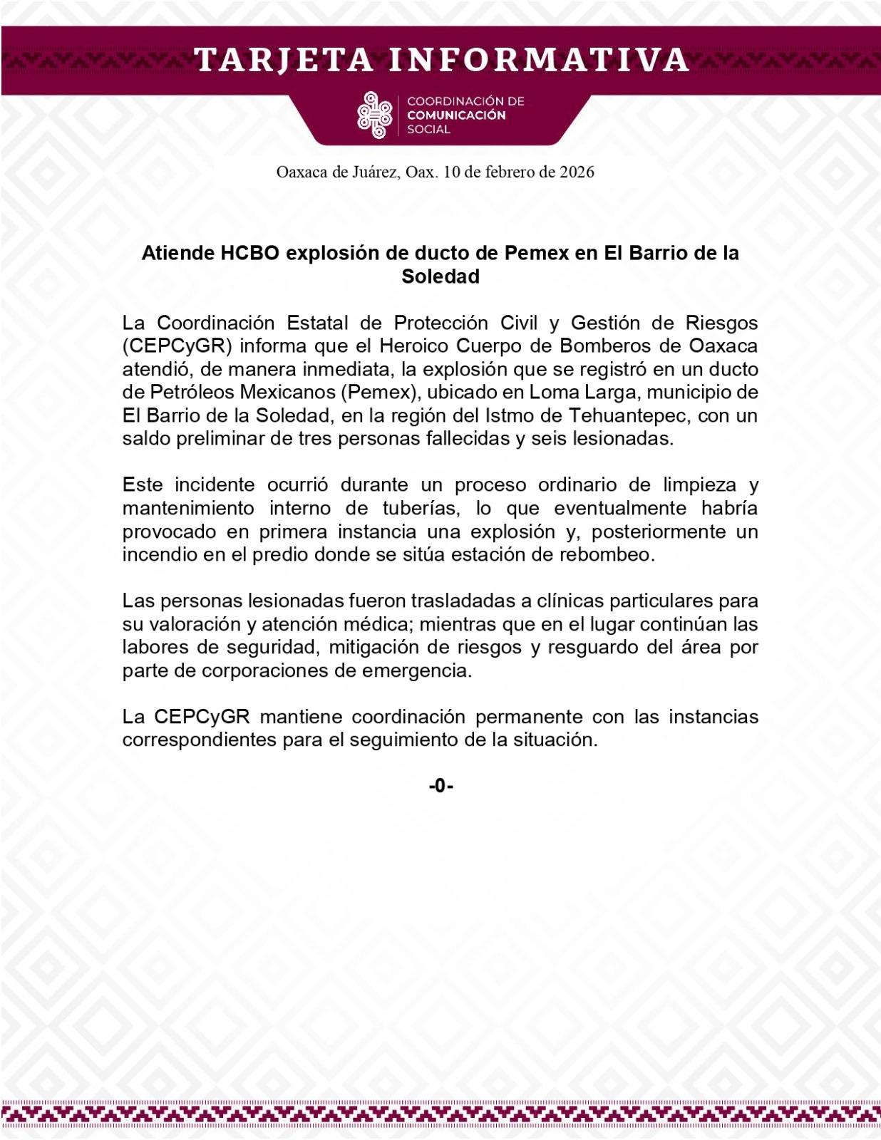 Atiende HCBO explosión de ducto de Pemex en El Barrio de la Soledad