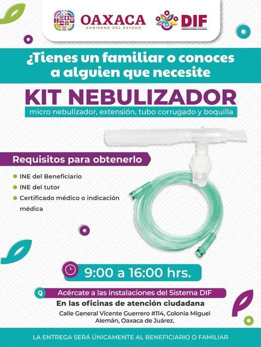 Entregará DIF Oaxaca 3 mil kits nebulizadores de forma gratuita a las personas que por condición de salud lo requieran