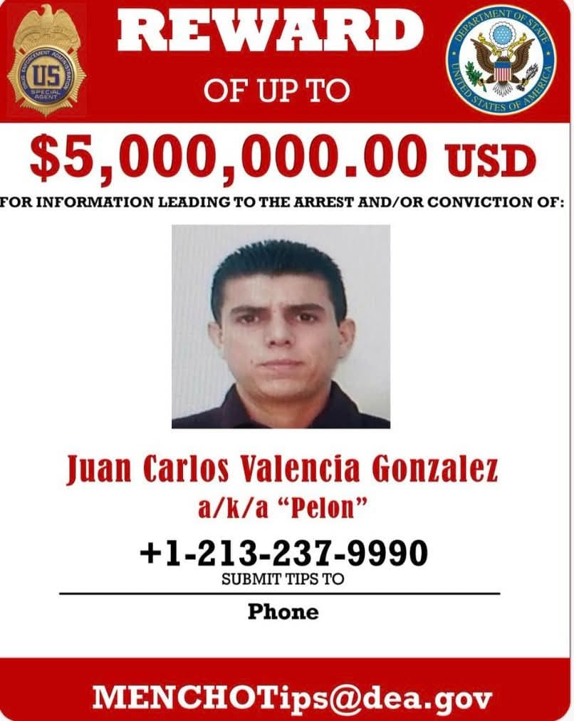 Afirma EU que Juan Carlos Valencia suple al Mencho al frente del CJNG