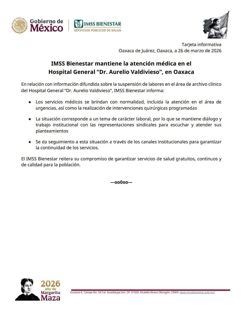 IMSS BIENESTAR mantiene atención médica en el hospital Civil