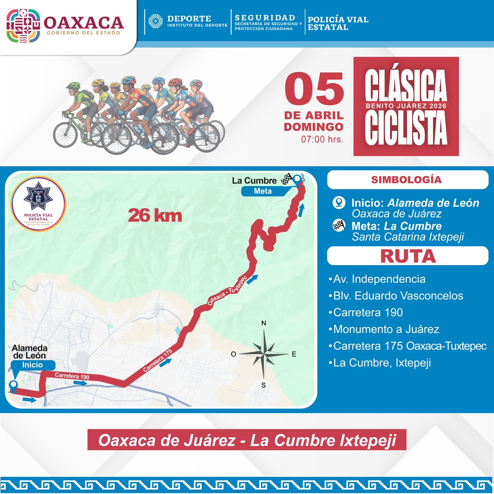 Anuncia Policía Vial Estatal dispositivo para Clásica Ciclista “Benito Juárez” 2026 