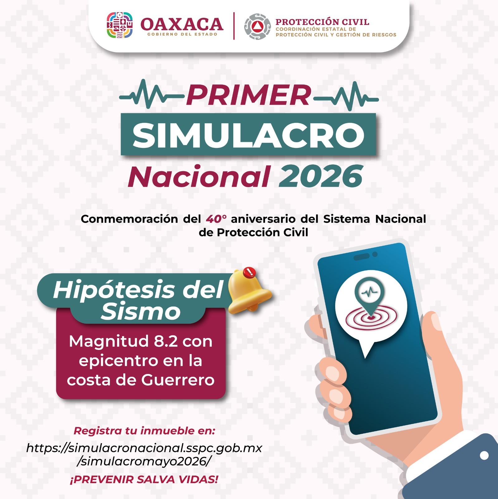 Convoca Protección Civil a participar en el Primer Simulacro Nacional 2026