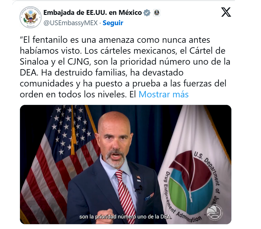 DEA coloca al Cártel de Sinaloa y al CJNG como prioridad en combate al fentanilo