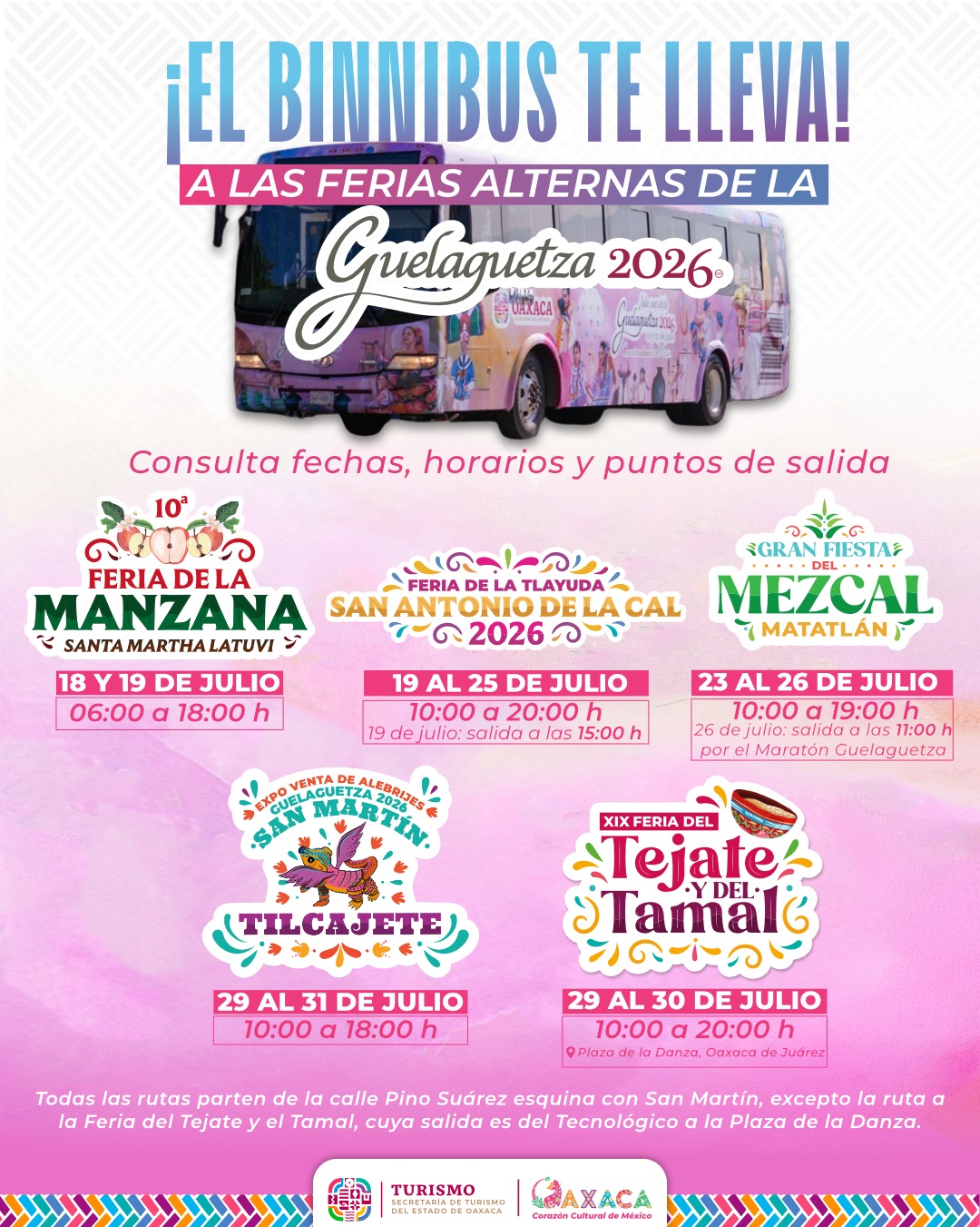 Con BinniBus, acercarán a visitantes a las ferias de la Guelaguetza 2026