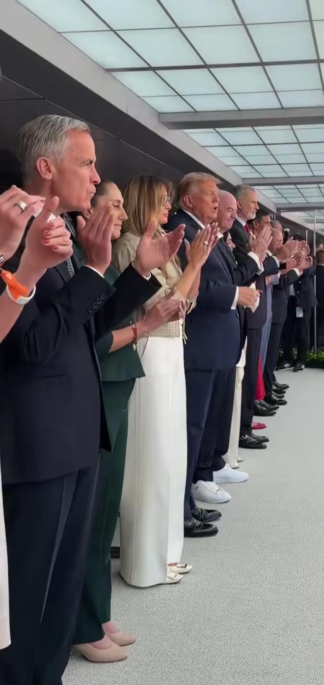 Donald Trump y Claudia Sheimbaun juntos en el cierre del Mundial