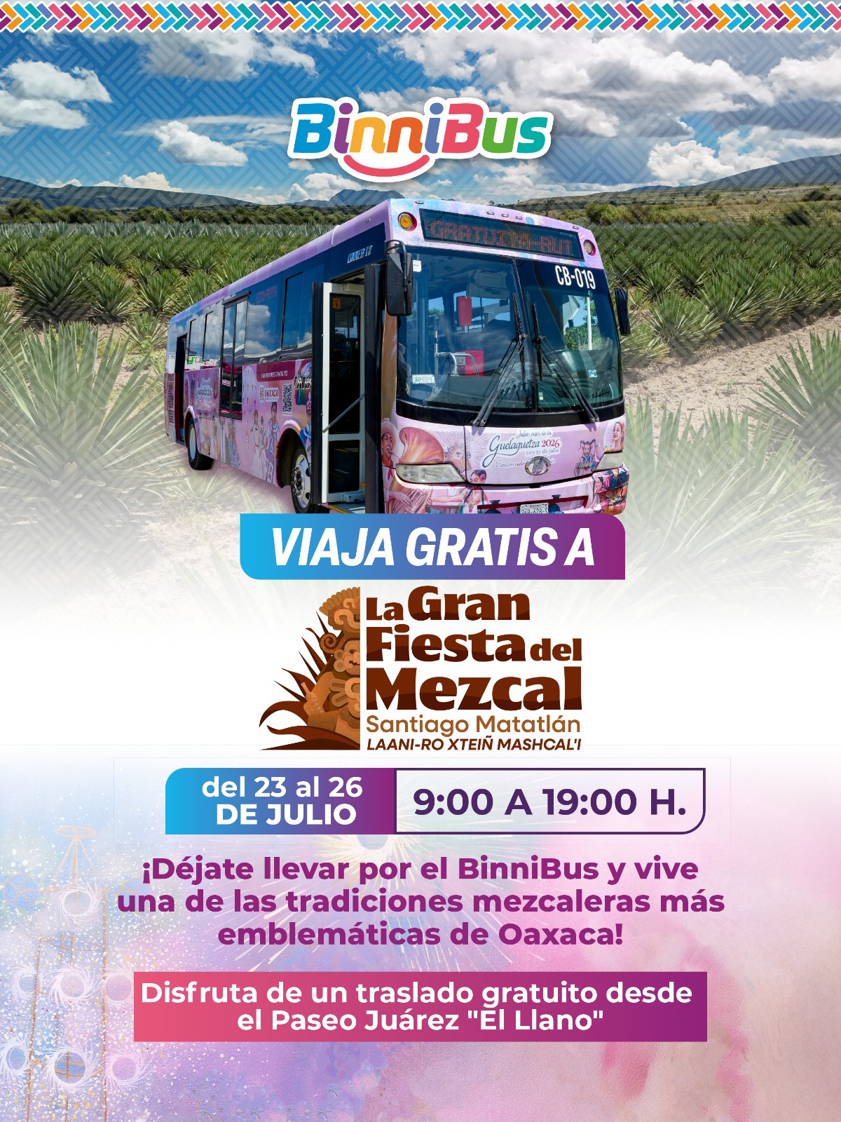 Facilita BinniBus transporte gratuito hacia la Gran Fiesta del Mezcal en Santiago Matatlán