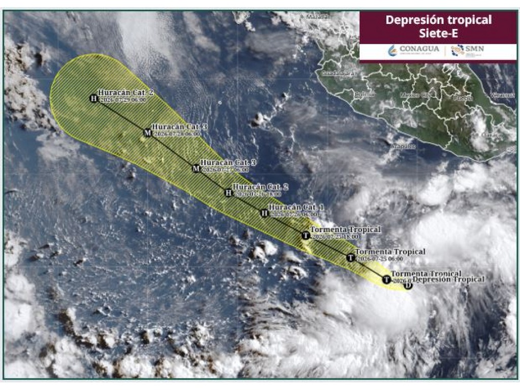 Informa Protección Civil formación de Depresión Tropical Siete-E frente a costas de Guerrero, se espera Mar de Fondo para Oaxaca