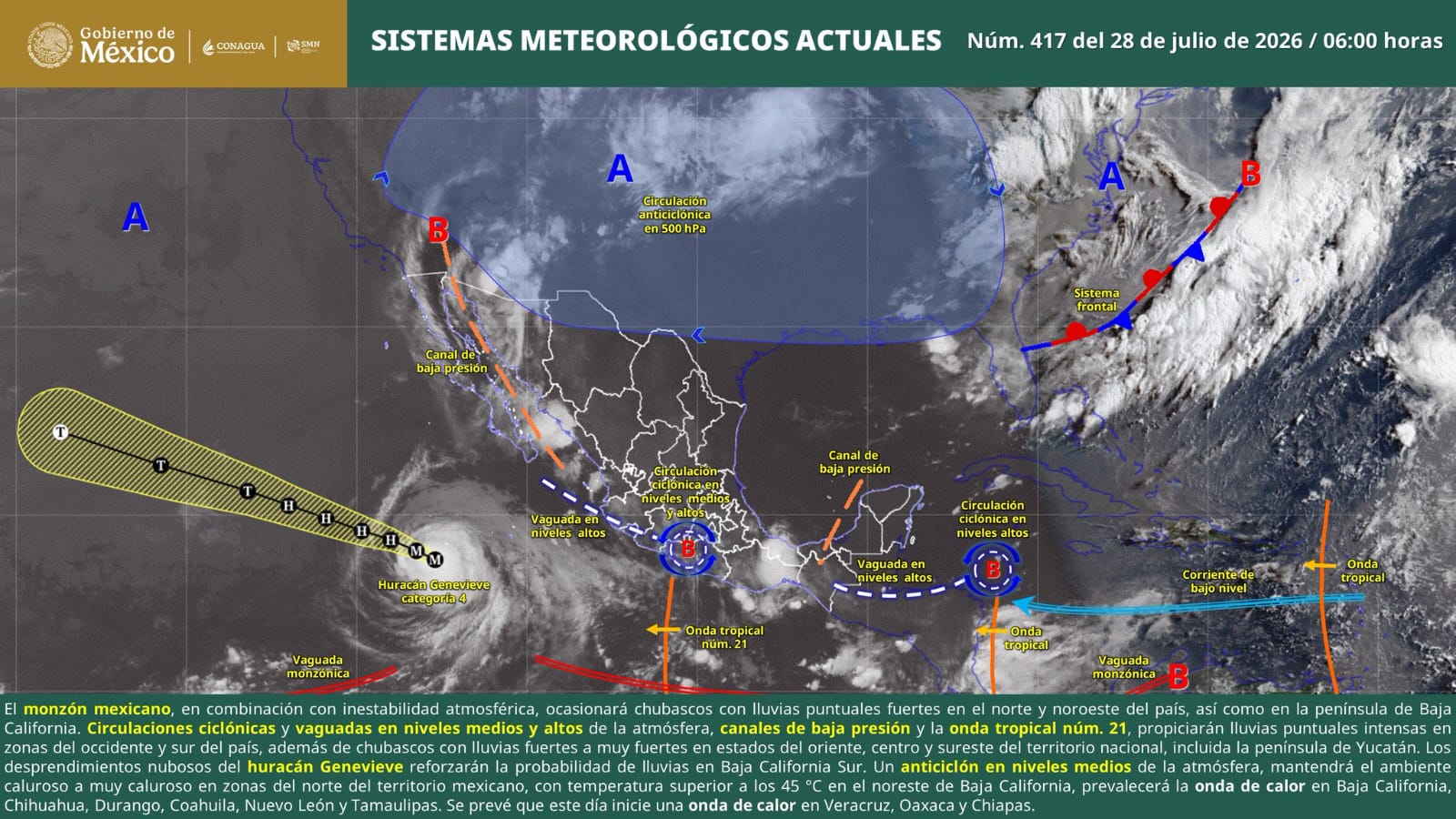 LLUVIAS PUNTUALES INTENSAS EN JALISCO, COLIMA, MICHOACÁN, GUERRERO Y OAXACA