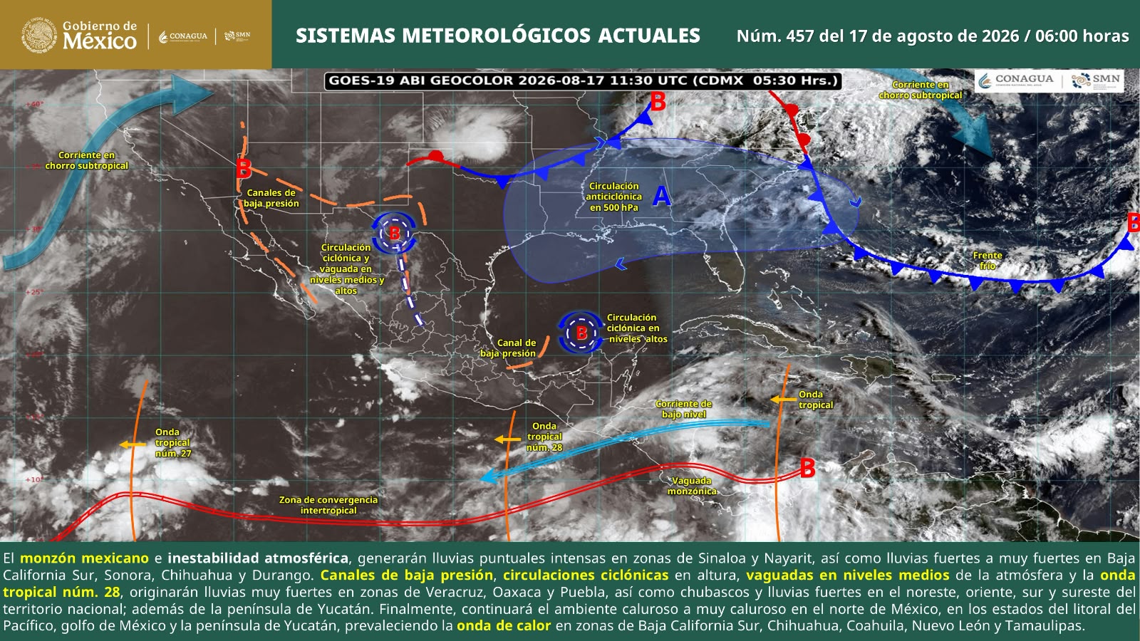 Onda tropical 28 favorecerá lluvias en Sierra Sur y Cuenca