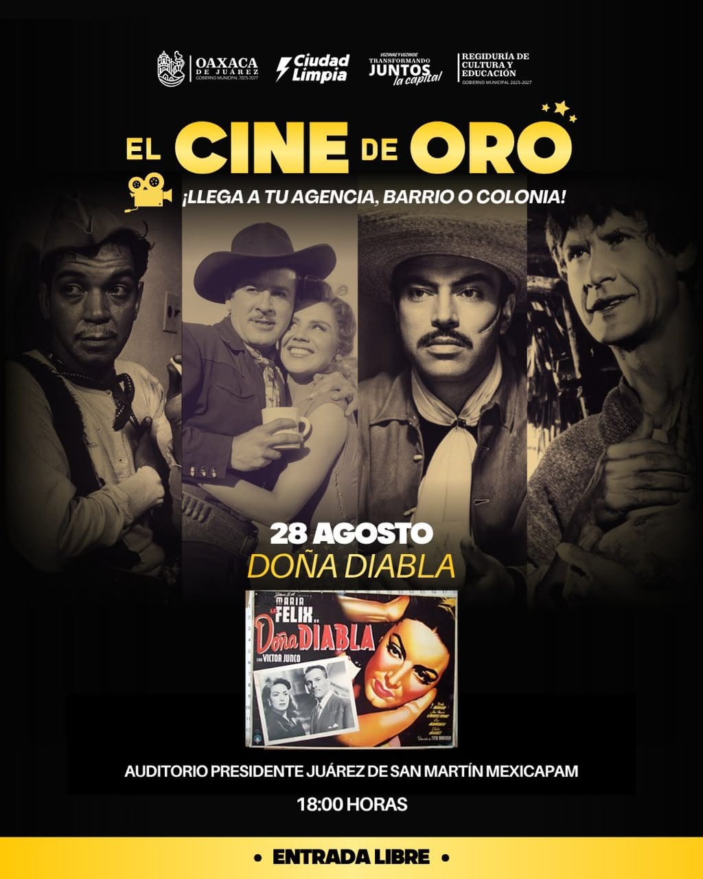 El Cine de Oro llega a San Martín Mexicapam con “Doña Diabla”, protagonizada por María Félix
