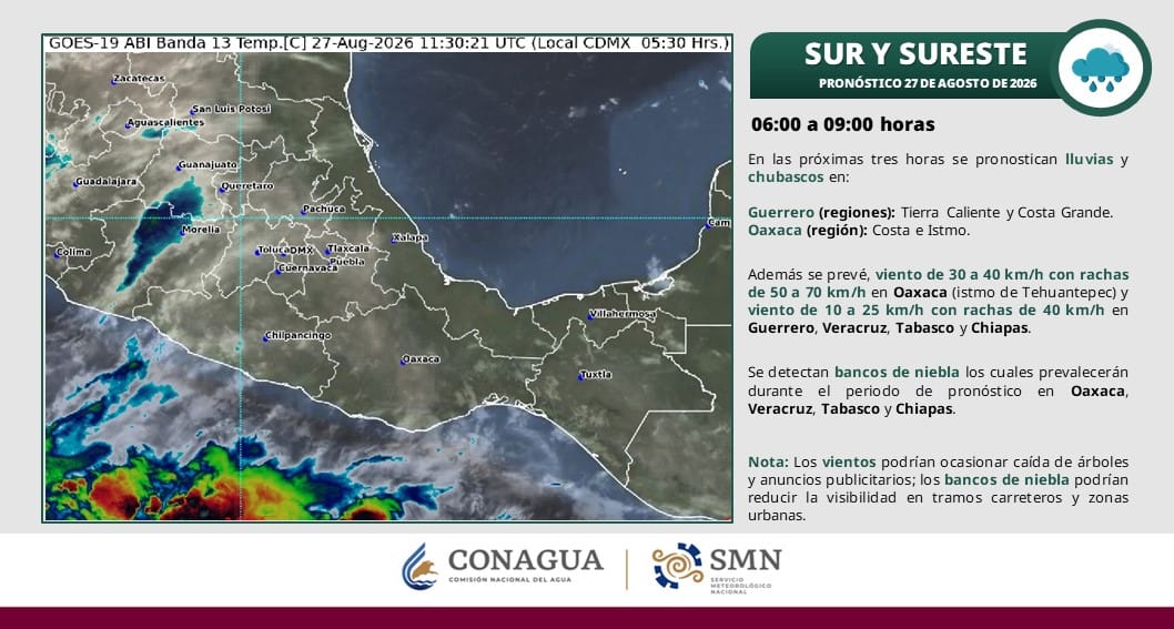 LLUVIAS PUNTUALES MUY FUERTES EN SINALOA, JALISCO, COLIMA, MICHOACÁN, GUERRERO, OAXACA, VERACRUZ, TABASCO, CAMPECHE Y YUCATÁN